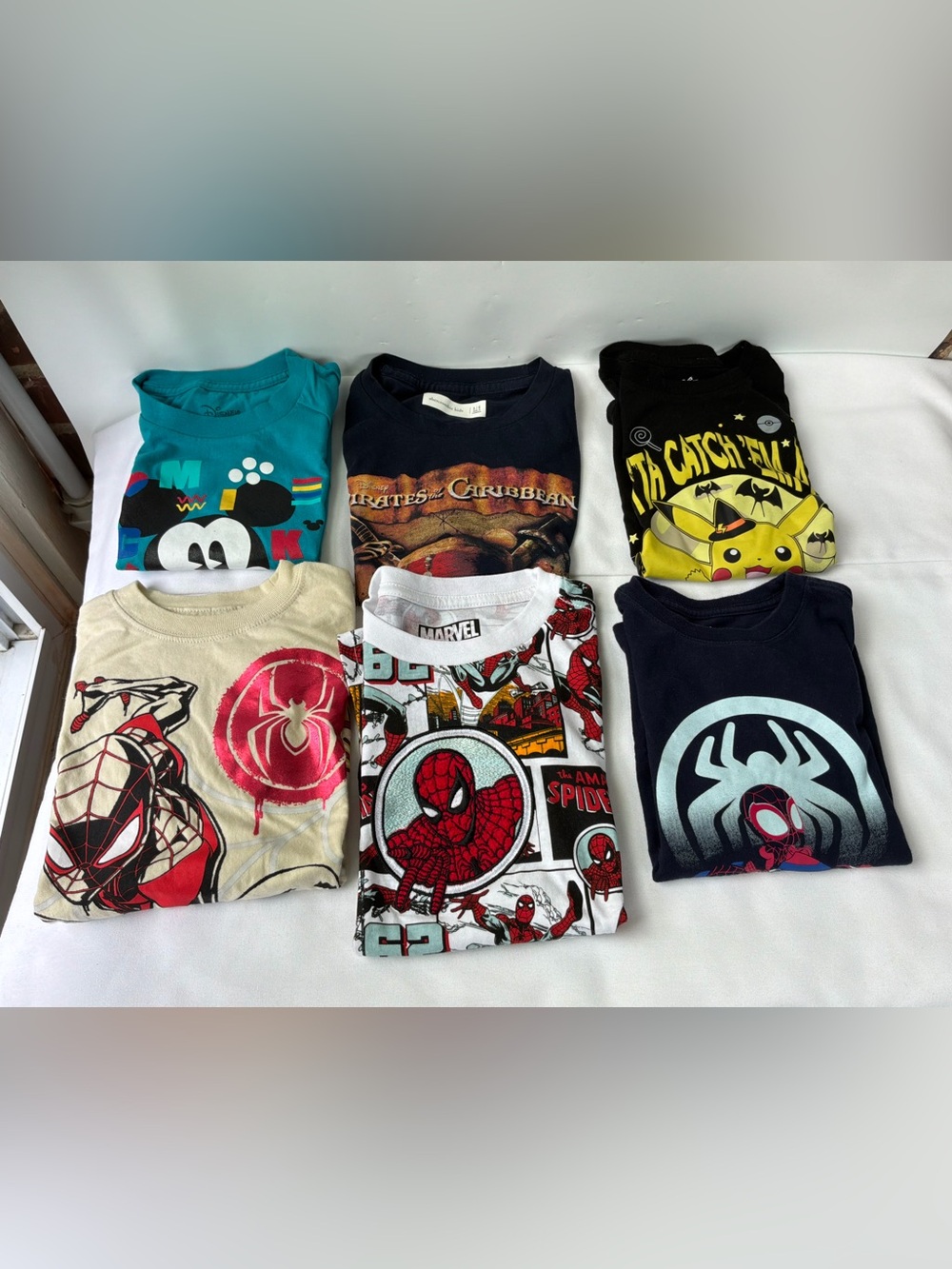 Lot of 6 Kids Graphic T-Shirts Different Brands Spider-Man/More Size from 4/8